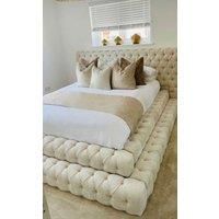 HOB Furniture Royal Emporium Bed, Luxury French Velvet - Hb 152 Cm, Cream | Size: Super King