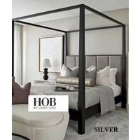 HOB Furniture Washington 4 Poster Bed, Luxury French Velvet, Silver | Size: Super King