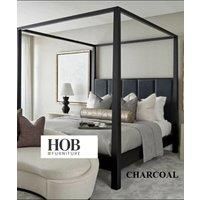 HOB Furniture Washington 4 Poster Bed, Luxury French Velvet, Black | Size: Super King
