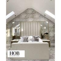 HOB Furniture Janie Linear Design Tv Bed With Mirrors, Malta Velvet Fabric - Hb 137 Cm, Jasper in Off-White | Size: Super King