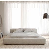 HOB Furniture Amber Bed, Boucle Teddy Fabric - Hb 56 Cm, Ivory in Off-White | Size: Super King