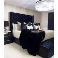 HOB Furniture Chelsea Wing Divan, Chenille - Hb 152 Cm, Navy Blue in Mid Navy | Size: Super King