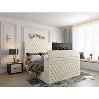 HOB Furniture Tara Upholstered Soft Velvet Tv Bed Frame, Luxury French Velvet, Cream | Size: Super King