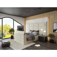 HOB Furniture Block Upholstered Tv Bed Frame, Luxury French Velvet, Cream | Size: Super King