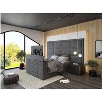 HOB Furniture Block Upholstered Tv Bed Frame, Luxury French Velvet, Grey in Dark Grey | Size: Super King