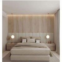 HOB Furniture Thomas Linear Panelled Bed, Malta Velvet Fabric, Ivory in Off-White | Size: Super King