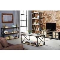IH Design Vintage Upcycled Industrial Coffee Table With Shelf Metal And Wood