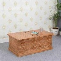 IH Design Carved Mango Wood Coffee Table Blanket Box