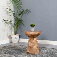 IH Design Merlin Solid Wood Round Side Table Mushroom Style, Brown