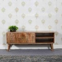Motrin Modern Solid Mango Light Wood TV Stand with 2 Shelves for Living Room