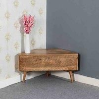 Motrin Handmade Modern Solid Mango Wood Storage Corner TV Stand for Living Room