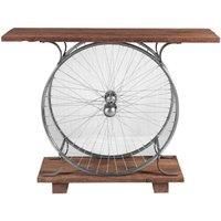 IH Design Natural Reclaimed Wood & Metal Console Table Wheel