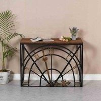 Orla Natural Reclaimed Wood and Metal Half Clock Console Table for Living Room