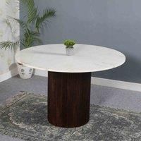 IH Design Luxor Mango Wood Dining Table Round With Marble Top