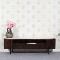 IH Design Luxor Mango Wood Large Tv Stand With Marble Top & Metal Legs