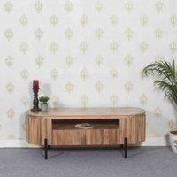 York Natural Solid Wood Tv Cabinet With Metal Legs & 2 Drawers for Living Room