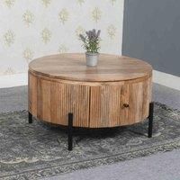 IH Design York Natural Solid Wood Coffee Table With Metal Legs, Brown