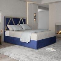 Casani Alison Upholstered Soft Velvet Metal Bed Frame in Blue | Size: Super King