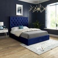 Casani Alma Upholstered Soft Velvet Bed Frame in Blue | Size: Super King