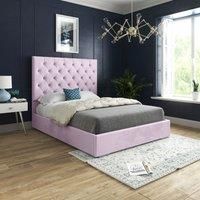 Casani Alma Upholstered Soft Velvet Bed Frame in Pink | Size: Super King