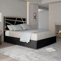 Casani Arabella Upholstered Soft Velvet Metal Bed Frame in Black | Size: Super King