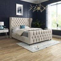 Casani Donati Straight Curved Top Upholstered Soft Velvet Bed Frame in Cream | Size: Super King