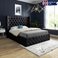 Florence Glorious Winged Bed Opulent Chesterfield Design With Pleated Upholstery