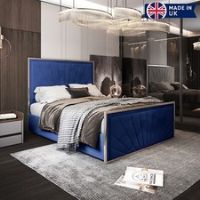 Roxy Metal Bed Frame with Soft Velvet Upholstery - Geometric Design