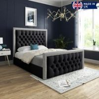 Venice Glitter Border Upholstered Bed Frame with Buttoned Headboard & Footboard