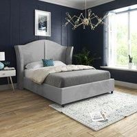 Casani Zampa Curved Top Curved Winged Upholstered Soft Velvet Bed Frame in Grey | Size: Super King