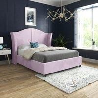 Casani Zampa Curved Top Curved Winged Upholstered Soft Velvet Bed Frame in Pink | Size: Super King