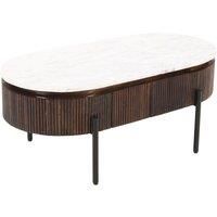 Tilden Mango Wood Rectangular Fluted Coffee Table With Marble Top & Metal Legs