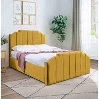 Eleganza Home Eleganza Trestle Upholstered Bed Frame Plush Velvet Fabric Single Yellow