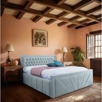 Eleganza Home Eleganza Liarra Upholstered Bed Frame Plush Velvet Fabric Double Blue