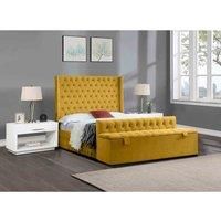 Eleganza Home Eleganza Devlet Upholstered Bed Frame Plush Velvet Fabric Single Yellow