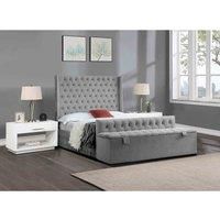 Eleganza Home Eleganza Devlet Upholstered Bed Frame Plush Velvet Fabric Single Silver