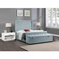 Eleganza Home Eleganza Devlet Upholstered Bed Frame Plush Velvet Fabric Single Blue