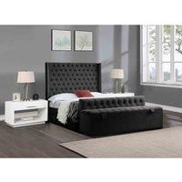 Eleganza Home Eleganza Devlet Upholstered Bed Frame Plush Velvet Fabric Small Double Black