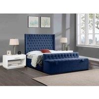 Eleganza Home Eleganza Devlet Upholstered Bed Frame Plush Velvet Fabric Small Double Blue