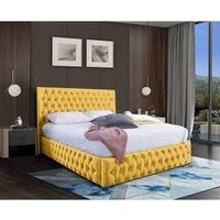 Eleganza Home Eleganza Markus Upholstered Bed Frame Plush Velvet Fabric Small Double Yellow