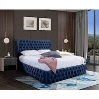 Eleganza Home Eleganza Markus Upholstered Bed Frame Plush Velvet Fabric Small Double Blue