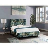 Eleganza Home Eleganza Minerva Upholstered Bed Frame Printed Fabric Single Green