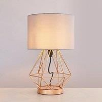 Pair of - Modern Copper Metal Basket Cage Touch Table Lamps with a Grey Cylinder Shade