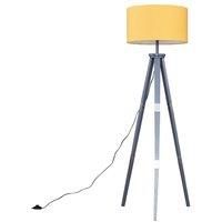 MiniSun Large Modern Grey Wood & Metal Tripod Design Floor Lamp with a Mustard Cylinder Shade