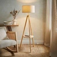 Wooden Tripod Floor Lamp Standard Light With Shelf Storage Lampshades LED Bulb