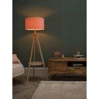 Wooden Tripod Floor Lamp Standard Light With Shelf Storage Lampshades LED Bulb