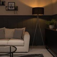 MiniSun Modern Chrome Tripod Floor Lamp Standard Light Fabric Shade LED Bulb A+