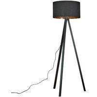 Barbro Black Wood Tripod Floor Lamp with Black Gold Shade and LED Bulb