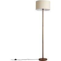 ValueLights Heather Dark Wood Floor Lamp with Fabric Drum Shade & LED Bulb in White