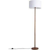 ValueLights Heather Dark Wood Floor Lamp with Fabric Drum Shade & LED Bulb in Natural